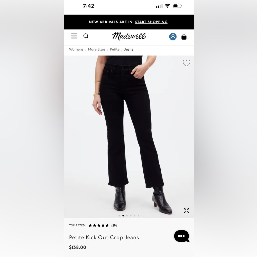 NWT Madewell Women's Black Mid-Rise Kick Out Jeans
